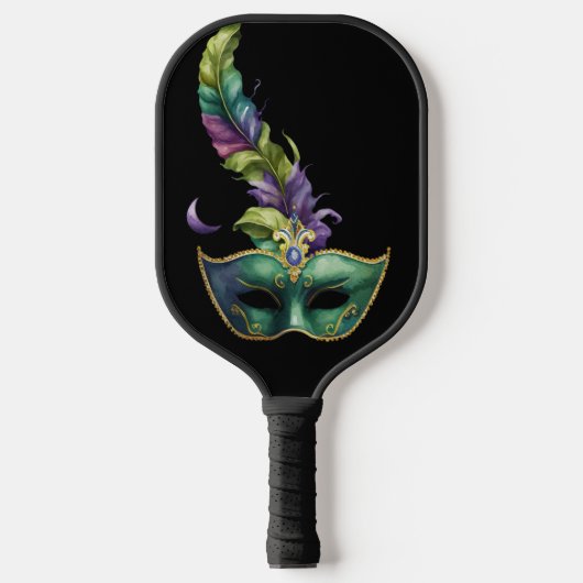 GROEN EN GOLD MARDI GRAS MASK & LEAVES PICKLEBALL PADDLE (Voorkant)