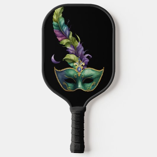 GROEN EN GOLD MARDI GRAS MASK & LEAVES PICKLEBALL PADDLE (Achterkant)