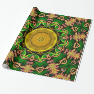 Groen en Gold Psychedelic-ontwerp Cadeaupapier