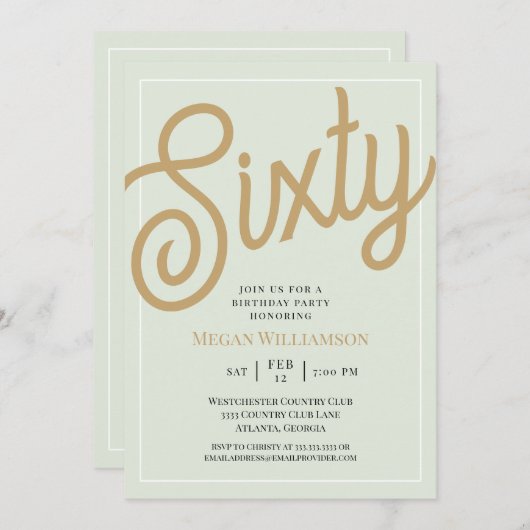 Groen en Gold Script 60th Birthday Kaart (Voorkant / Achterkant)