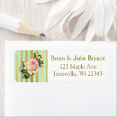 Groen en Gold Striped Return-adreslabel Etiket (Insitu)