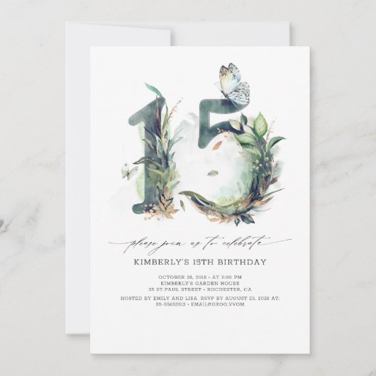 Groen en Goud 15e Verjaardag Uitnodiging (Voorkant)