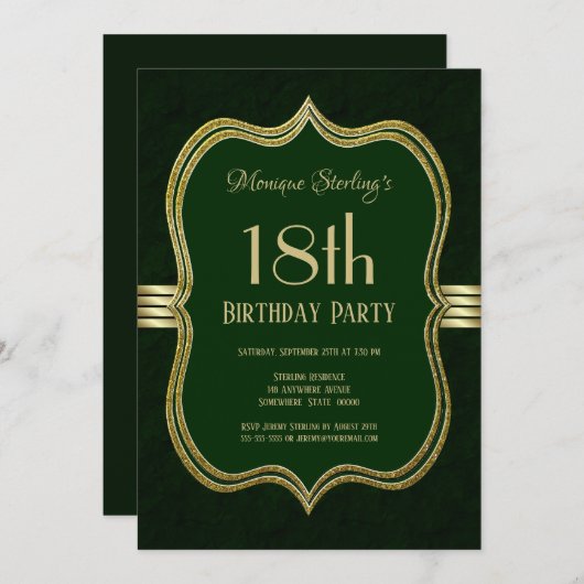Groen en goud 18e verjaardag kaart (Voorkant / Achterkant)