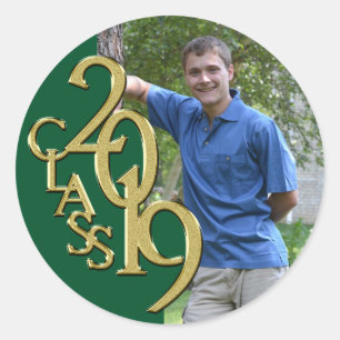 Groen en Goud 2019 Afstuderen Klasse met Foto Ronde Sticker