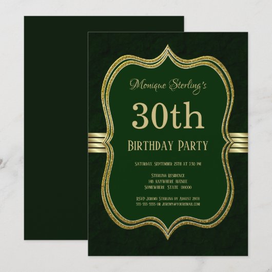 Groen en goud 30e verjaardag kaart (Voorkant / Achterkant)