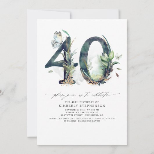 Groen en Goud 40e Verjaardag Uitnodiging (Voorkant)
