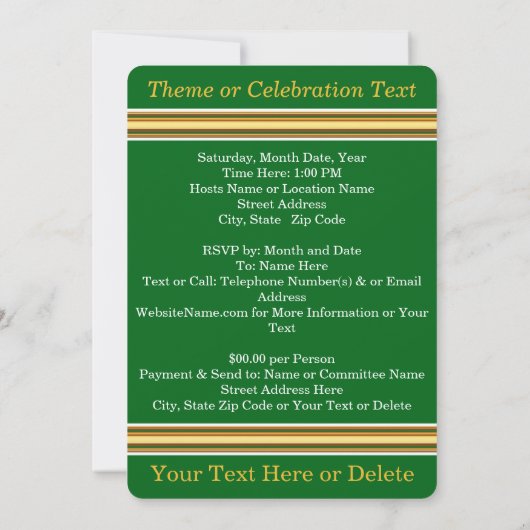 Groen en Goud 50 Jaar Klasse Reünie Uitnodigingen (Achterkant)