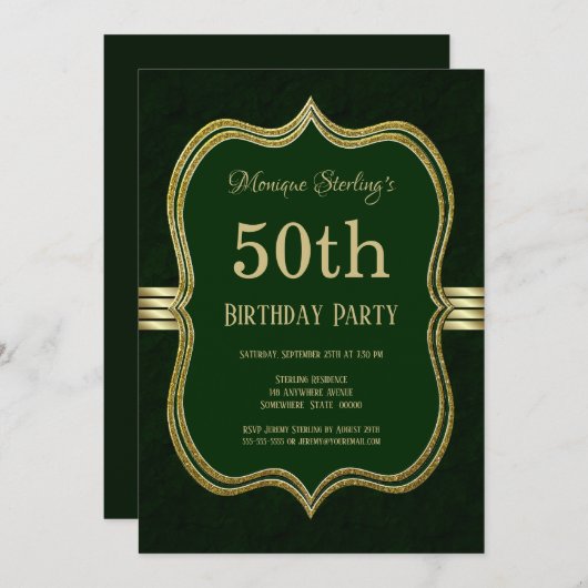 Groen en goud 50e verjaardag kaart (Voorkant / Achterkant)