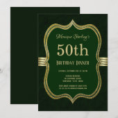 Groen en goud 50th Birthday Dinner Party Kaart (Voorkant / Achterkant)