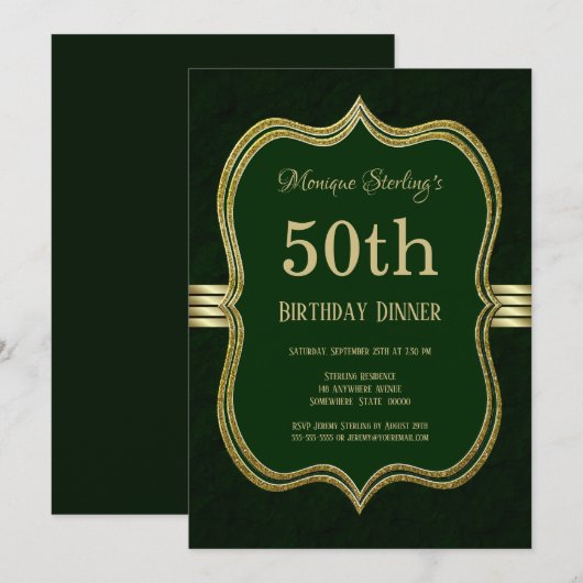 Groen en goud 50th Birthday Dinner Party Kaart (Voorkant / Achterkant)
