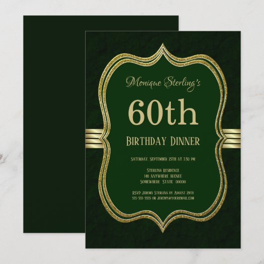 Groen en goud 60th Birthday Dinner Party Kaart (Voorkant / Achterkant)