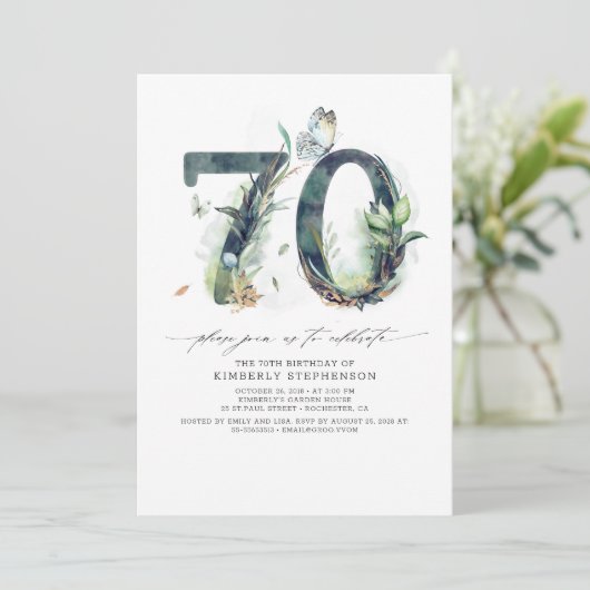 Groen en Goud 70e Verjaardag Uitnodiging (Staand voorkant)