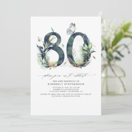 Groen en Goud 80e Verjaardag Uitnodiging (Staand voorkant)
