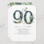 Groen en goud 90e verjaardag uitnodiging (Voorkant / Achterkant)