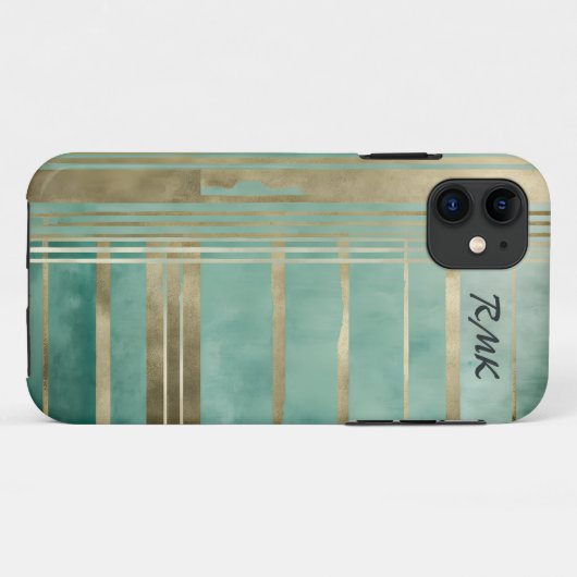 Groen en Goud Abstract #3 Gepersonaliseerd Case-Mate iPhone Case (Achterkant (horizontaal))