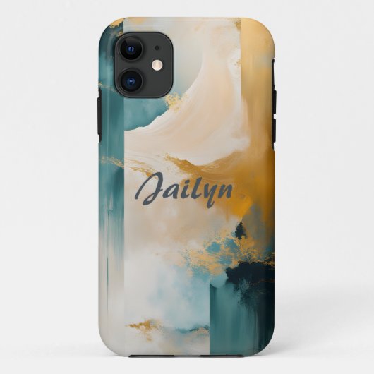 Groen en Goud Abstract #5 Gepersonaliseerd Case-Mate iPhone Case (Achterkant)