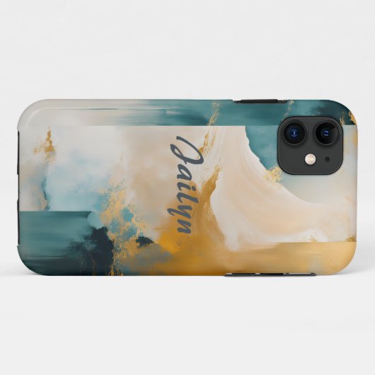 Groen en Goud Abstract #5 Gepersonaliseerd Case-Mate iPhone Case (Achterkant (horizontaal))
