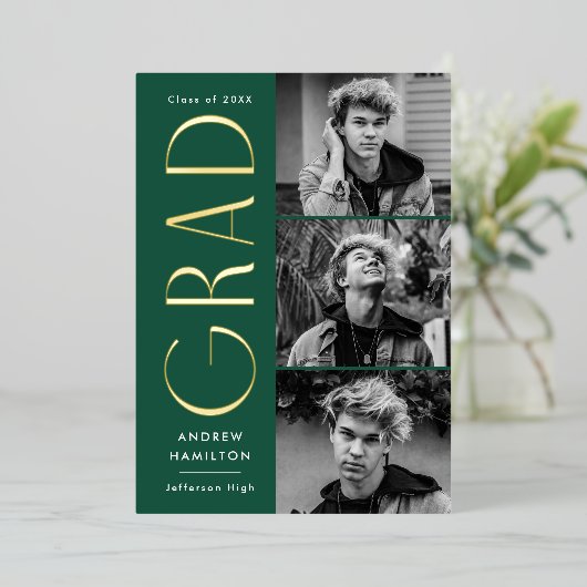 Groen en Goud Afstuderen aankondiging (Staand Voorkant)