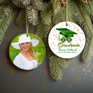 Groen en Goud Afstuderen Foto Keramisch Ornament