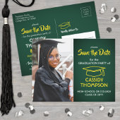 Groen en Goud Afstuderen Foto Save the Date Briefkaart