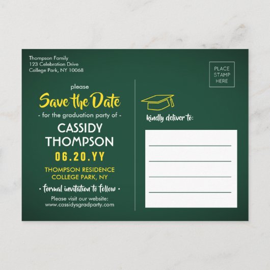 Groen en Goud Afstuderen Foto Save the Date Briefkaart (Achterkant)
