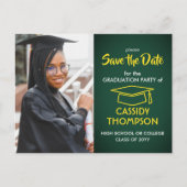 Groen en Goud Afstuderen Foto Save the Date Briefkaart (Voorkant)