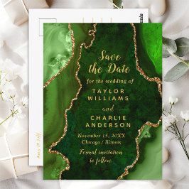 Groen en Goud Agaat Marmer Save The Date Briefkaart