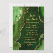 Groen en Goud Agaat Marmer Save The Date Kaart (Voorkant)