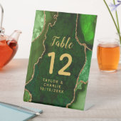 Groen en Goud Agate Trouw Tafelnummer Reclamebord Met Voetstuk (Insitu)