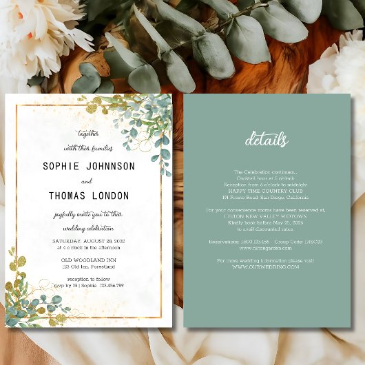 Groen en goud All In One eucalyptus waterverf Kaart