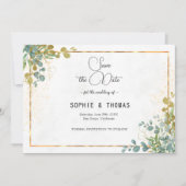 Groen en goud All In One eucalyptus waterverf Save The Date (Voorkant)