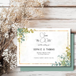Groen en goud Alles in Eén eucalyptus waterverf Save The Date