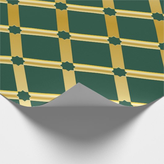 Groen en Goud Arabesk Wrapping Paper (Roll) Cadeaupapier (Hoek)
