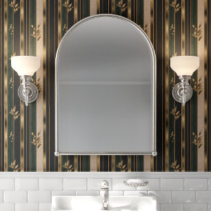 Groen en Goud Art Deco Bloemen Streep Behang