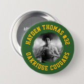 Groen en Goud Atleet Naam Jersey Nummer Foto Ronde Button 7,6 Cm (Voorkant /achterkant)