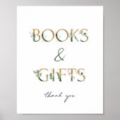 Groen en Goud Baby shower Boeken en Geschenken Tek Poster (Voorkant)