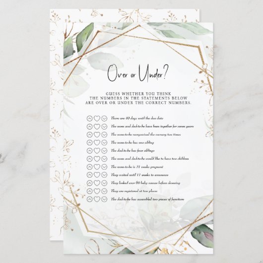 Groen en goud Baby shower gamen over of onder? (Voorkant / Achterkant)