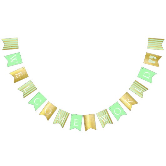 Groen en Goud Baby shower Welkom Wereld Voetafdruk Vlaggetjes (Alle)