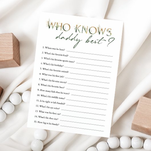 Groen en Goud Baby shower Wie kent papa Kaart