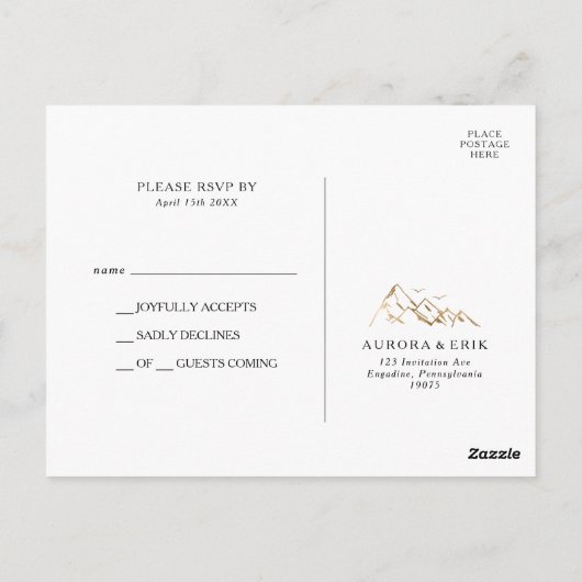 Groen en Goud Berg Bruiloft RSVP Briefkaart (Achterkant)