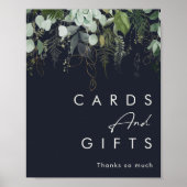 Groen en Goud blad | Donkerblauwe Kaarten en Cadea Poster (Voorkant)