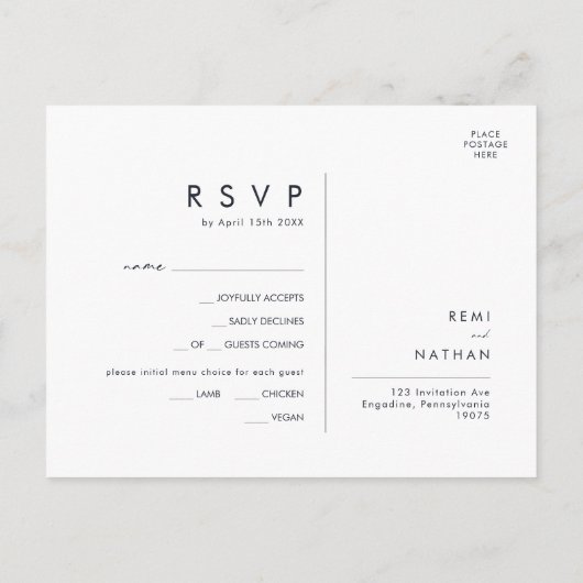 Groen en Goud blad Navy Menu Keuze Antwoordkaart (Achterkant)