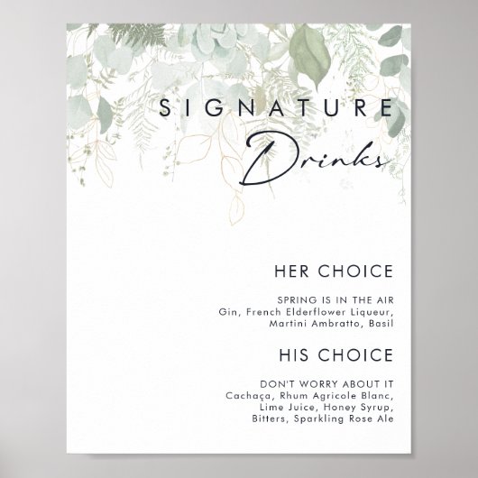 Groen en Goud blad Signature-dranken bord Poster (Voorkant)
