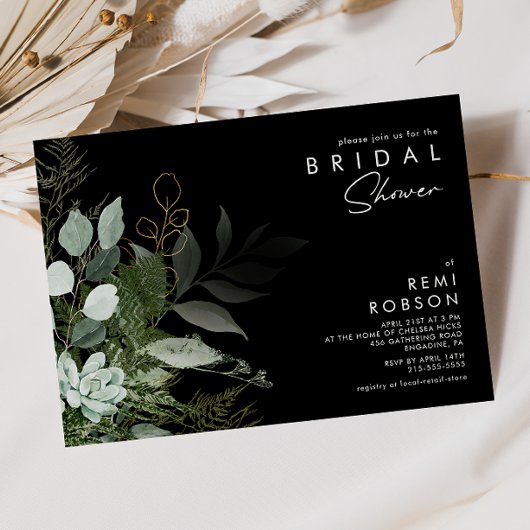 Groen en Goud Blad Zwart | Bruidsdouche Kaart