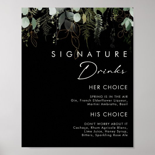 Groen en Goud Blad Zwarte Handtekening Dranken Sig Poster (Voorkant)