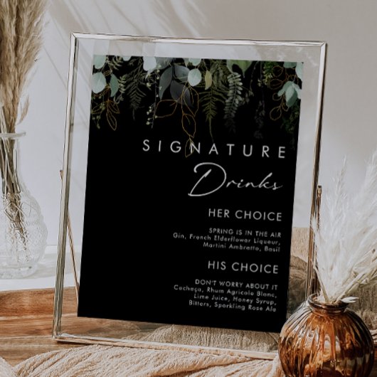 Groen en Goud Blad Zwarte Signature Dranken Bord Poster