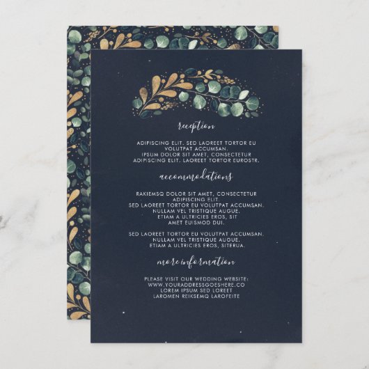 Groen en Goud Blauw Bruiloft Informatie Gast Informatiekaartje (Voorkant / Achterkant)