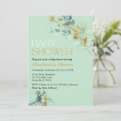  Groen en Goud Bloemen Blush Baby shower Kaart (Staand voorkant)