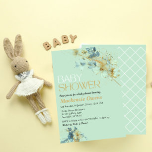 Groen en Goud Bloemen Blush Baby shower Kaart