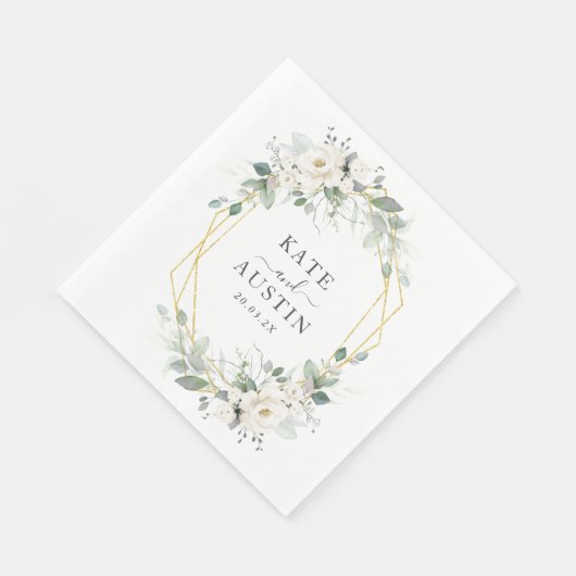 Groen en Goud Bloemen Geometrisch Groen Bruiloft Servet (Hoek)